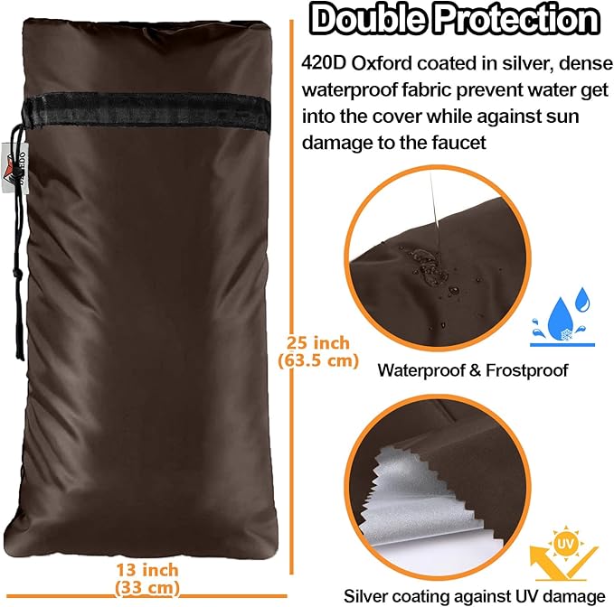 XXL Outdoor Faucet Covers for Winter, 3M Thinsulate Insulation Faucet Freeze Protector, 25”H x 13”W for Garden Lawn Faucets & Yard Hydrant, Waterproof Insulated Spigot Cover Faucet Sock – Brown