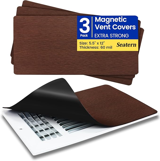 Magnetic Vent Covers, Extra Strong Magnets, Bronze 5.5" x 12" (3 Pack) Ultra Thick 60mil, Complete Seal, Air Vent Covers for Home Floor, Ceiling, Wall Registers, HVAC, AC, and Heater Vents