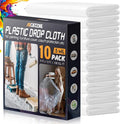 12 x 9 Ft Plastic Drop Cloths (10-Pack) - Disposable Painter's Sheeting & Tarps for Painting, Waterproof Furniture/Couch/Floor Protection