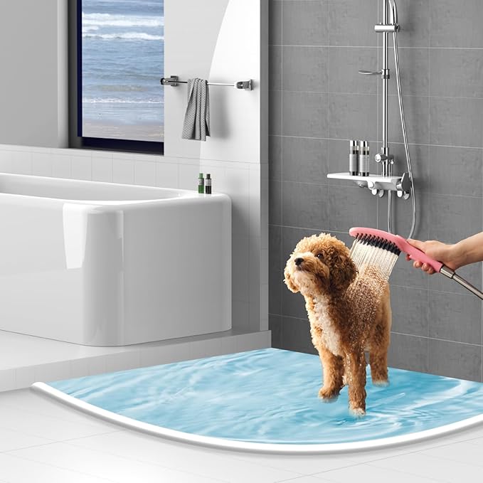 Shower Threshold Water Dam Shower Water Guard - 118 Inch Flexible Collapsible Waterproof Adjustable Bathroom Seal Strip, Self-Adhesive Shower Door Bottom Guard for Bathtub, Tile & Floor