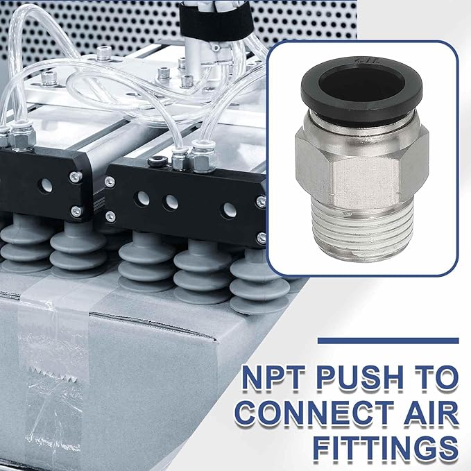 MECCANIXITY 2 Pcs NPT Push to Connect Air Fittings, Male Straight 1/2" Tube OD x 3/8" NPT Thread Air Quick Connector Coupling Adapter for Gas Hose Pneumatic Tools Black