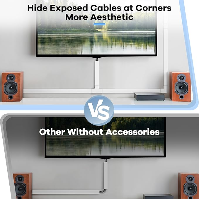 One-Cord Hider Kit, 126in Cable Covers for Wires on Wall, Mini Wire Hider for Wall Mounted TV, White Cable Raceway, Paintable Cord Cover Cable Management for Home Office, 8 x L15.7in W0.6in H0.4in