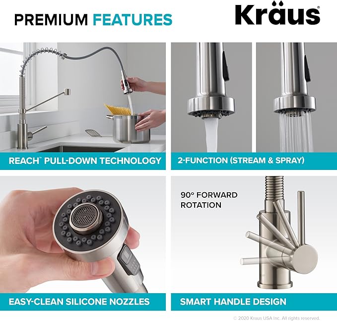 KRAUS Bolden Commercial Style Pull-Down Kitchen Faucet and Purita Water Filter Faucet Combo in Matte Black, KPF-3121-FF-100MB