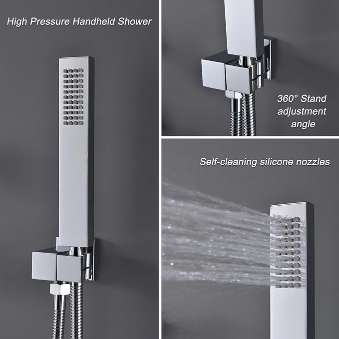 Polished Chrome Shower System Temperature Display Shower Set, Push Button Shower Faucet with 2 Rainfall Shower Head(12+8"), with Handheld Shower