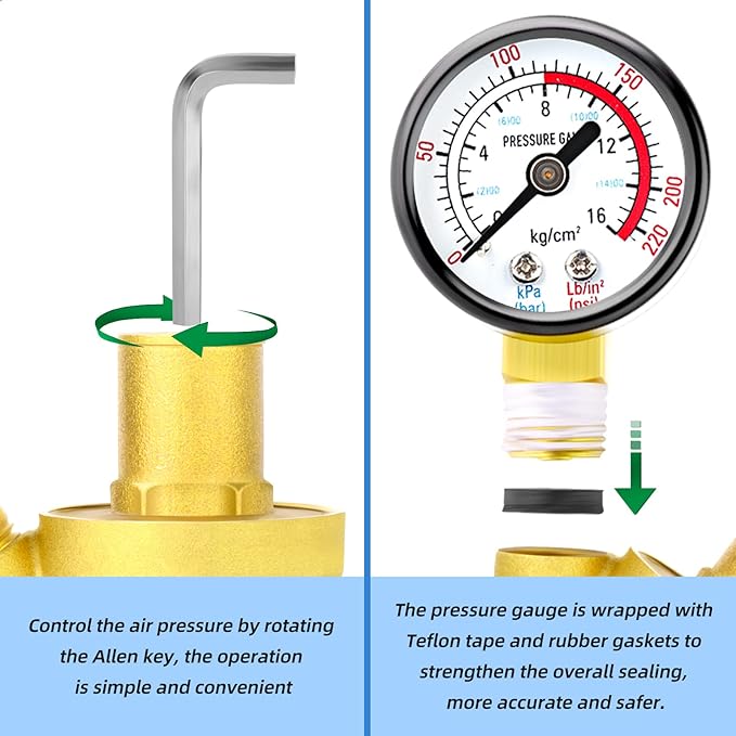 MEANLIN MEASURE 1 inch brass Water pressure regulating valve, pressure regulating valve, pressure reducing valve, DN25, with 0-220PSI pressure gauge