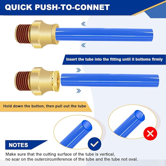 3/8" Brass Push to Connect DOT Air Brake Fittings, 3PCS Air Line Quick Connect Fittings 3/8" Tube OD x 1/4" NPT Connector Tube to Male Pipe for Truck Trailers Air Brake System