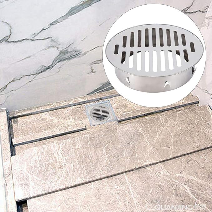 Floor Drain Cover, Stainless Steel Round Anti Blocking Round Grate Cover, Balcony Snap-in Drain Drain Strainers for Bathroom, Kitchen, Washroom, Patios(160 Flat Mouth)