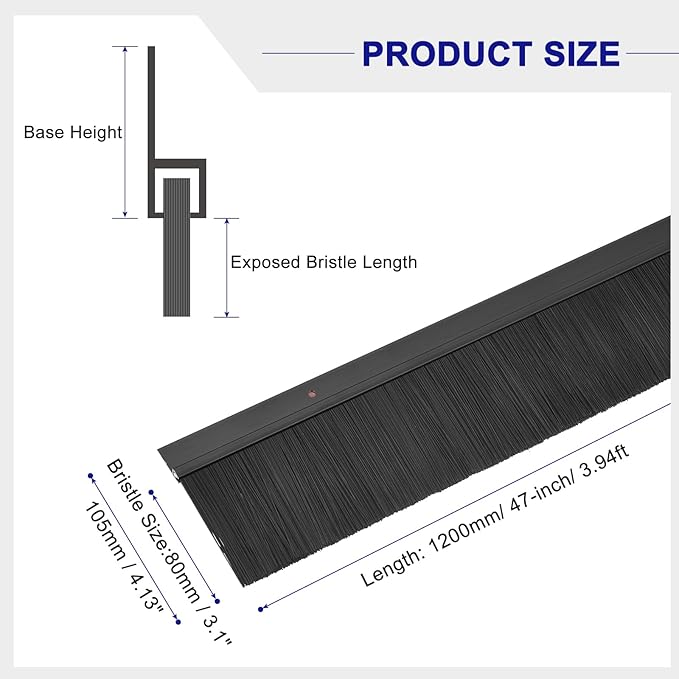 uxcell 2Pcs Door Brush Bottom Sweep H-Shape Aluminum Alloy Base with 3.1-inch PP Brush for Home, Industrial (47-inch L, Black)