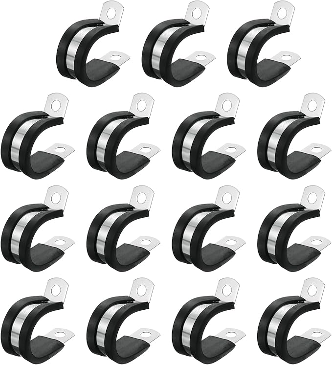 uxcell 7/8"(22mm) Cable Clamp, 304 Stainless Steel Rubber Cushioned Insulated R Shape Metal Clamp Tube Holder for Pipe Hose Wire Cord Installation 15Pcs