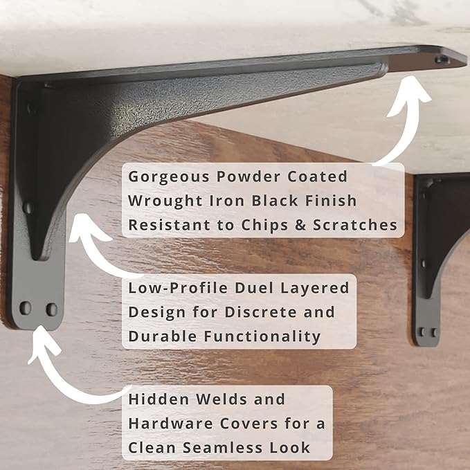 Starby Gladiator Series Solid Heavy Duty Welded 500 Lb Low Profile Granite Countertop Support Shelf Brackets Floating Shelf Discrete Slim 500 LB Capacity (2 Pack) (7" x 13" x 2.5")