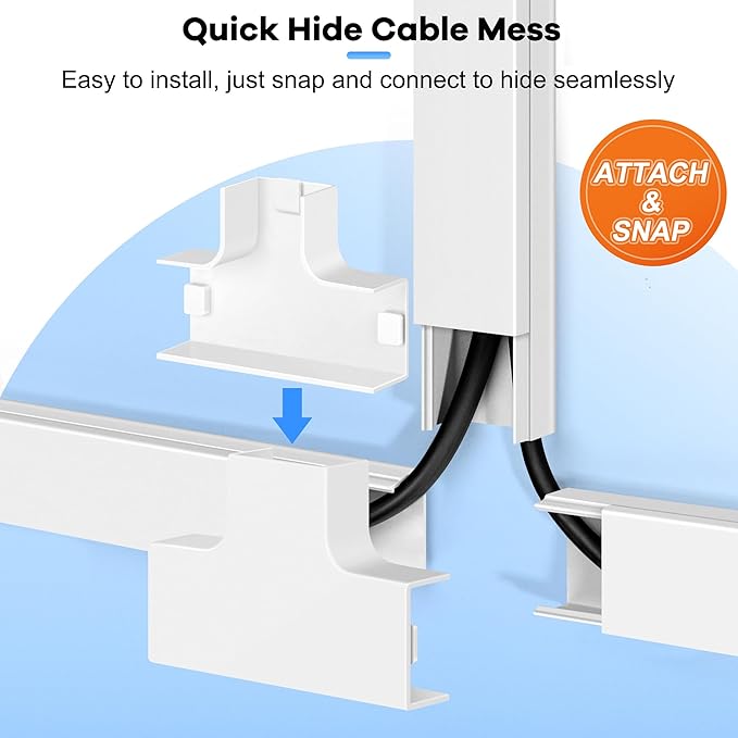 126in Cord Hider Kit, ZhiYo Cord Covers for Wall Mounted TV, Paintable Wire Cover for Cords, TV Cable Hider Wall Kit, Cable Cover Wire Management, White Cord Concealer, 8 x L15.7in W0.95in H0.55in