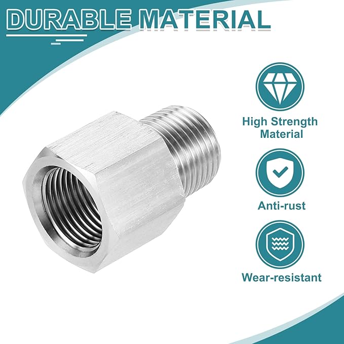 uxcell Pipe Fitting Reducing Adapter, 3/8" NPT Male x G3/8" Female 304 Stainless Steel Reducer Connector for Water Oil Air Pressure Gauge, Silver