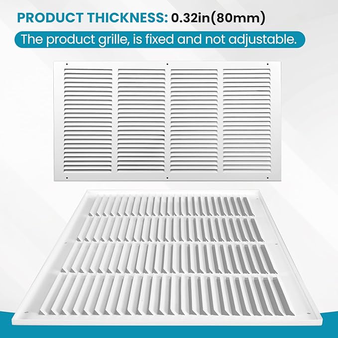 VOISEN Return Air Grille,Fits 24x12 Duct Opening,Steel Return Vent Cover, White Vent Cover Grill for Sidewall and Ceiling,HAVC Cold Air Return Vent Cover,Overall Size:25.8"W X 13.8"H