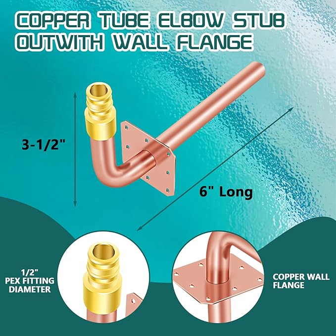 Boltigen 5PCS PEX Expansion, Cooper 1/2" Pex Copper Stub Out With Wall Flange, F1960 (3 1/2" x 6" Length)