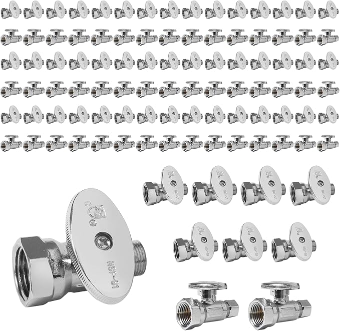 100-Pack Foskan 1/4 Turn Straight Shut off Valve,Straight Stop Valve 3/8" OD x 1/2" FIP,Chrome Plated Brass