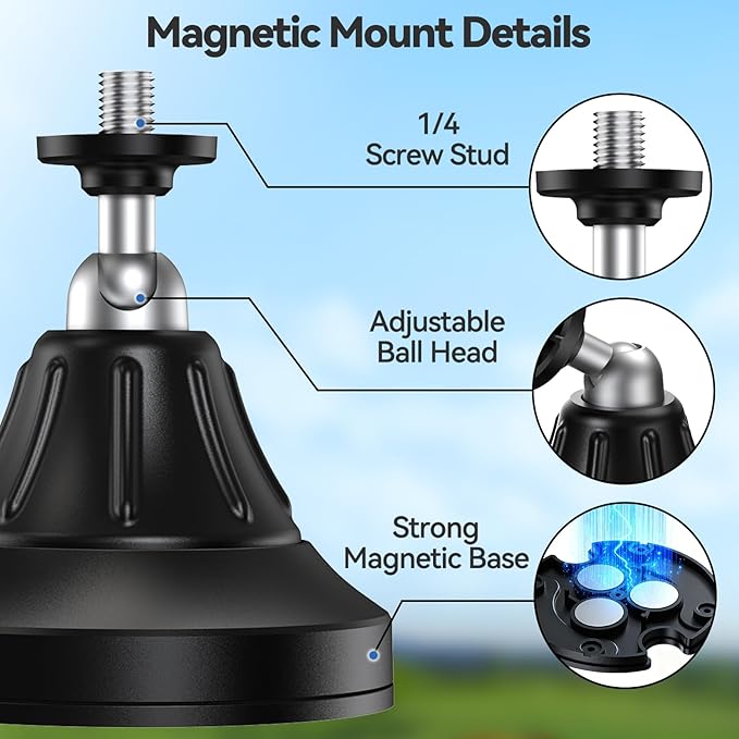 Magnetic Wall Mount for Security Cameras, Universal 1/4″ Screw, Adjustable Angle, Strong Magnet, No-Drill, Indoor/Outdoor, Tabletop & Wall Cameras, Compatible with Ring, Arlo, Wyze(Black, 2 Pack)