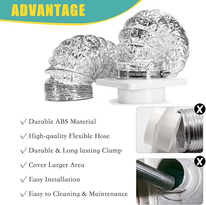 VIWINVELA Dryer Vent Hose Connector Kit - Dryer Vent Wall Plate with Hose - Dryer Duct Connector with Quick Connect & Disconnect Dryer Dock Connector (Dryer Vent Connector with 4in-5ft Hose)
