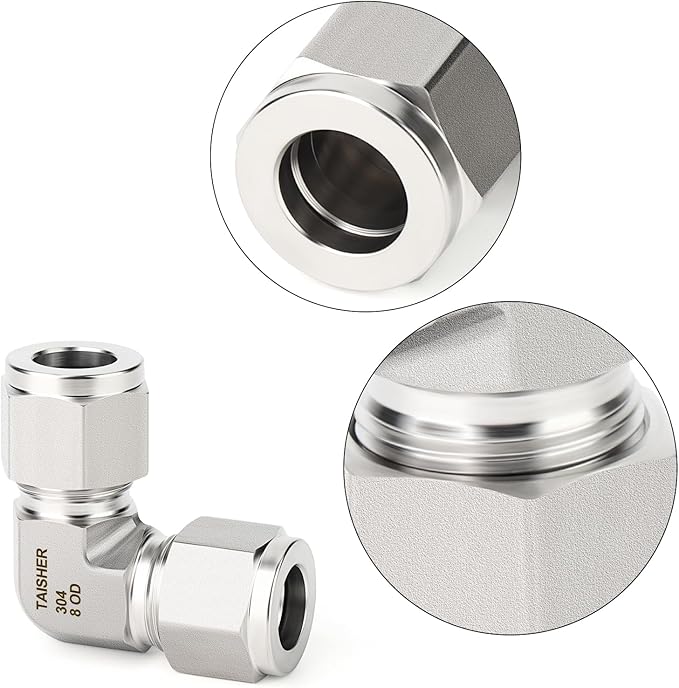 TAISHER 1PCS 304 Stainless Steel 90 Degree Compression Tube Pipe Fitting Connector, 8MM Tube OD x 8MM Tube OD Adapter