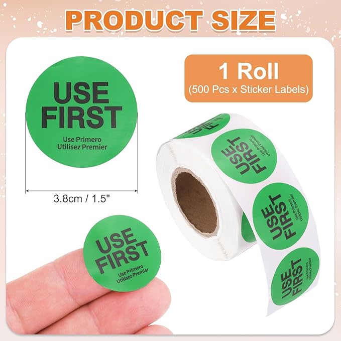 PATIKIL 500 Pcs USE First Stickers, 1.5 inch Round Use First Stickers Food Service Circle Inventory Control Adhesive Labels for Food Service Kitchen Restaurants Retail Storage Date, Green