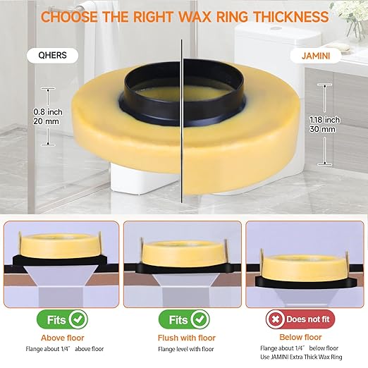 Jamini Wax Ring Kit for Toilet Installation, Compatible with 3" and 4" Drain Pipes, Fits Above-Floor or Horizontal Flanges, Leak Prevention, Includes Brass Bolts, Nuts, Washers, Easy to Install