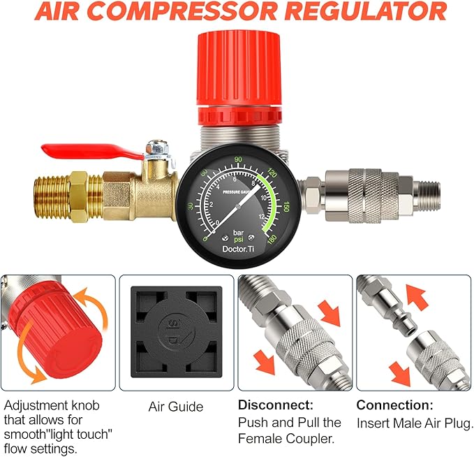 Preciva Air Compressor Pressure Switch Control Valve with 4 Way Valve Air Pressure Regulator 0-180PSI / Safety Pressure Relief Valve/Threads Pipe & Plug