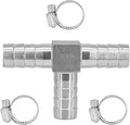 Stainless Steel 5/8" Hose Barb Tee 3 Way T Shaped Barbed Co2 Splitter Fitting