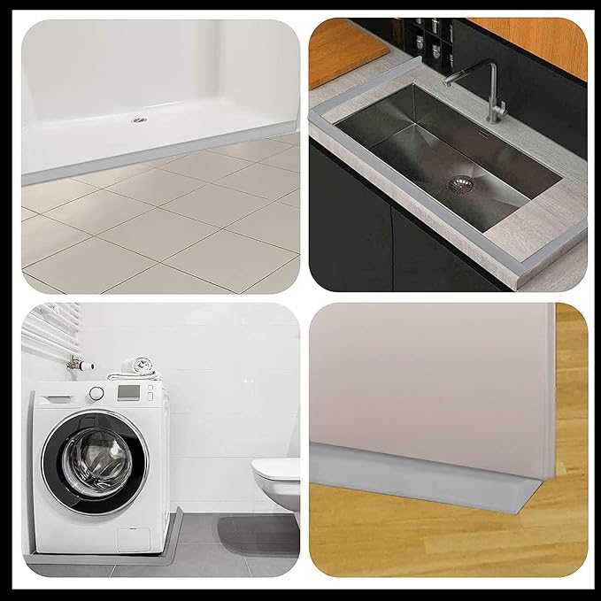 Raycity Shower Threshold Water Dam Barrier,Shower Door and Kitchen Water Strip Dam Shower Guard for Dry And Wet Separation Caulk Seal Strip Edge Trim(39Inches/Grey)