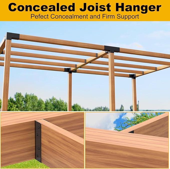 Concealed Joist Hanger , Outdoor Concealed-Flange Joist Bracket with Screws, Q235B Steel Powder Coated Concealed Mount Light Joist Hangers for Beam, Swing, Handrail, Fence (4PCS, 2X8)