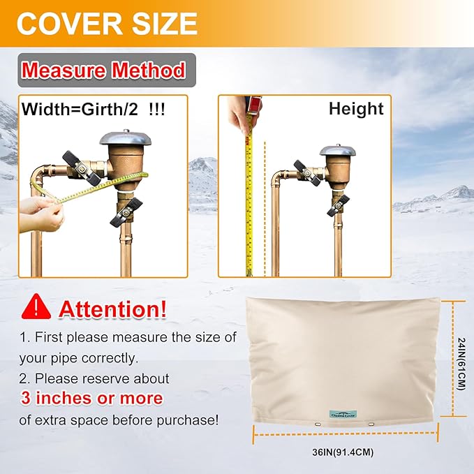 Backflow Preventer Cover Insulated (5˚F) with Thick 7 Layers Fabric, 36" W x 24" H with Aluminum Foil Layer Backflow Cover for Winter Pipe Freeze Protection, Sprinkler Covers for Outside