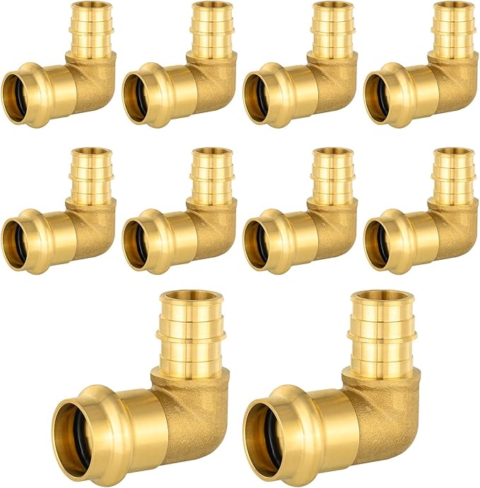 10-Pack HeSun Copper Press Fitting Elbow, 3/4" PRESS X 3/4" PEX-A F1960 Expansion Elbow, LF Brass