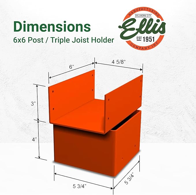 Ellis Manufacturing Company - Triple 2x6 Joist Holder for 6x6 Post - Secure in Crawl Space - Metal Support, Wall Mount Bracket for Construction & Stability Applications