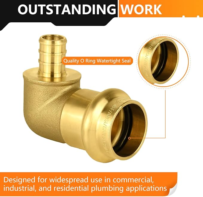 50-Pack HeSun Copper Press Fitting Elbow, 3/4" PRESS X 1/2" PEX F1807 Crimp Elbow, LF Brass