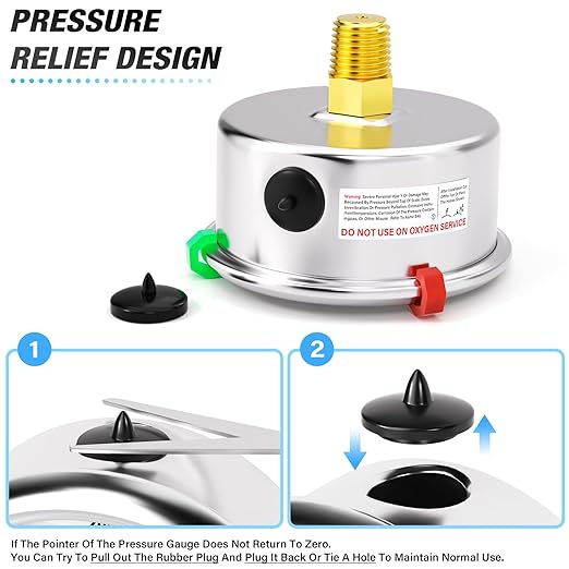 MEANLIN MEASURE -30inHG~30Psi Vacuum Pressure Gauge 1/8" NPT 2.5" FACE DIAL, Stainless Steel Liquid Filled Pressure Gauge WOG Water Oil Air Center Back Mount (with 2PCS Snaps)