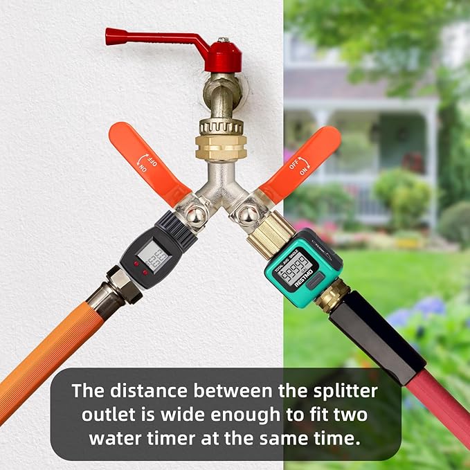 2 Way Hose Splitter, Brass High Flow Garden Hose Splitter Heavy Duty, Hose Connector, Water Spigot Splitter, Full Flow Faucet Splitter with shutoff, 3/4” GHT Inlet
