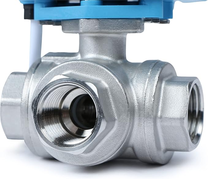 U.S. Solid 1/2" 3 Way Stainless Steel Motorized Ball Valve L Type AC/DC9-24V, Water Shutoff Valve with Manual Function, Standard Port