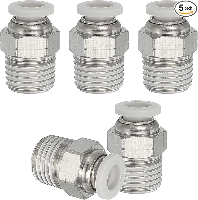 MECCANIXITY 5 Pcs NPT Push to Connect Air Fittings, Male Straight 1/4" Tube OD x 1/4" NPT Thread Air Quick Connector Coupling Adapter for Gas Hose Pneumatic Tools, White