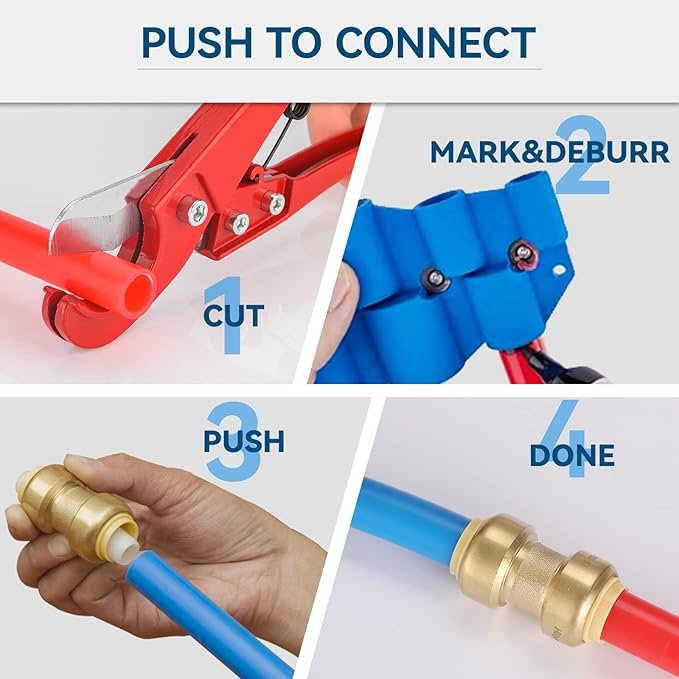 10 Pack 3/4 Inch Pushfit Straight Coupling, PEX Brass Push-fit Coupling with Disconnect Clip, Push-to-Connect Plumbing Fittings for PEX, Copper, CPVC