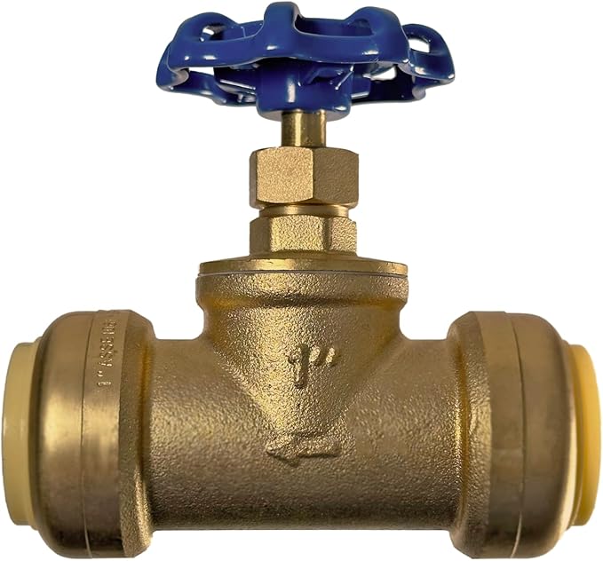 XFITTING 1 inch Push Fit Stop Valve with Drain and Vent, Push to Connect Brass Plumbing Fitting, Pex Pipe, Copper, CPVC, PE-RT, HDPE, 2-5-3=10, 10 Pieces