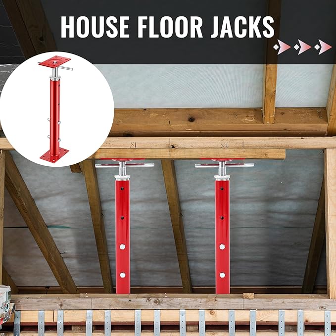 4 Pcs Adjustable Jack Post, 19"-36" Height Range, Basement Floor House Screw Jacks for Lifting Joist Beam Brace for Cellar Ceiling, Center Point Load Capacity 11023 Lbs (Red)