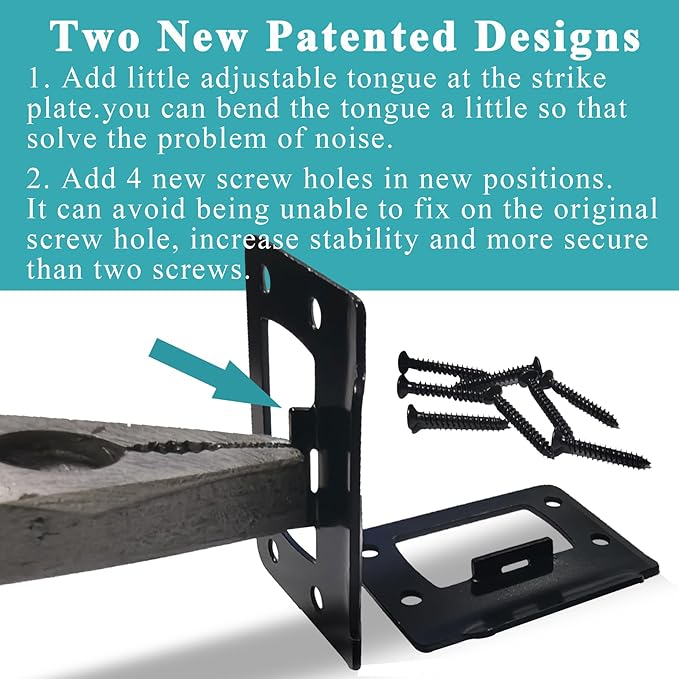 2-1/4" by 1-3/4" Door Latch Restorer Strike Plate for Doors, 2 PCS Universal Door Lock Hardware with Foul 1" Long Screws (Classic Black)