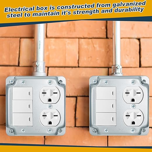 8 Set 4 × 4" Electrical Junction Box with Cover Electrical Metal Outlet Box, 21.0 Cu. in. Capacity Receptacle Exposed Work Cover, 1-1/2'' Deep (1 Gfci and 1 Duplex)
