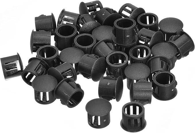 uxcell 11mm(7/16") Plastic Hole Plugs, 36Pcs Flush Type Panel Round Snap in Fastener Knockout Locking Plugs for Furniture Insert End Caps Panels, Black