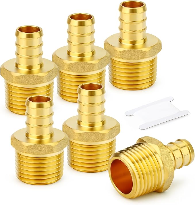 GASHER 6Pcs No Lead Brass 1/2" Pex Male Adapter, 1/2" Male NPT to 1/2" PEX Adapter for Pex Tubing