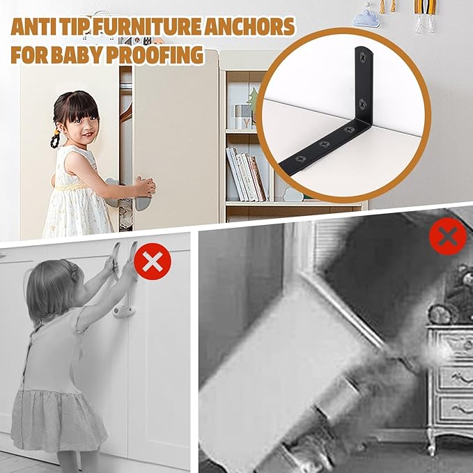 12 Pcs Furniture Wall Anchors Anti Tip Baby Proofing for Safety Securing 400 lbs Dresser Bookcase to Wall Heavy Duty Furniture Anchors Kit for Cabinet Dresser Bookshelf (12 Pack)