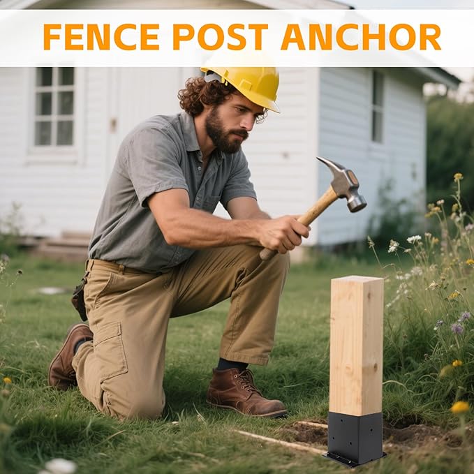 4 Set 4"x 6" Fence Post Anchor Ground Spike, 22" Heavy Duty Metal Fence Stake Post Bases (Inner Size 3.6"x5.6") with Black Powder Coated for Fence, Deck, Railing, Mailbox and Porch