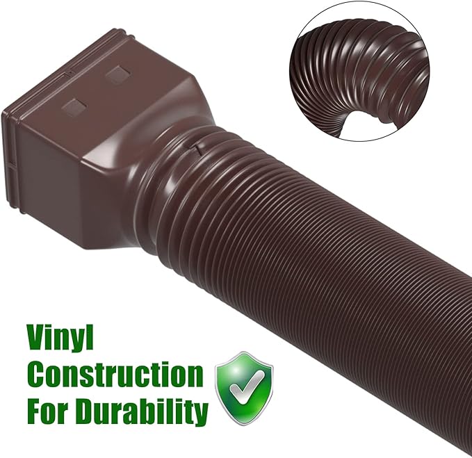 2 Pack Rain Gutter Downspout Extensions Flexible,Universal Drain Downspout Extender Drainage Connector 21"-68",Screws for Included,Brown