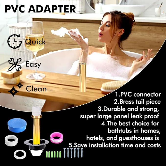 Freestanding Tub Drain Rough-in Kit, Bathtub Drain Kit with PVC Plastic Adapter and Brass Tail Pipes, Compatible for Freestanding Bathtub, Floor Mounted, Copper Bathtub, Black