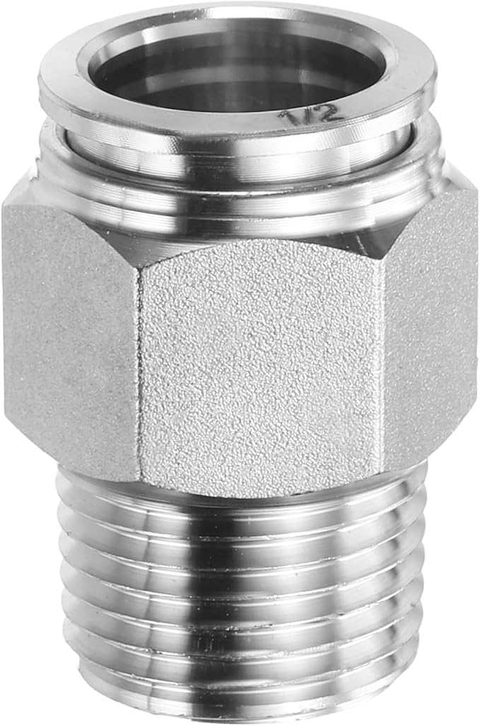HARFINGTON Push to Connect Fittings 1/2" Tube OD x 3/8" NPT Thread Male Straight Union Fittings 304 Stainless Steel Quick Connect Pneumatic Accessories for Trailers Air Brake System
