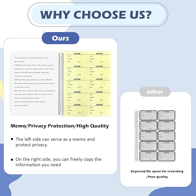 3 Pack of 450 Visitor Badges Registry Log with Carbon Copy Visitor Stickers Letter Size Visitor Log Book Extras Protecting Privacy Pages Spiral-Bound Visitor Badges Guest Register Book (3)