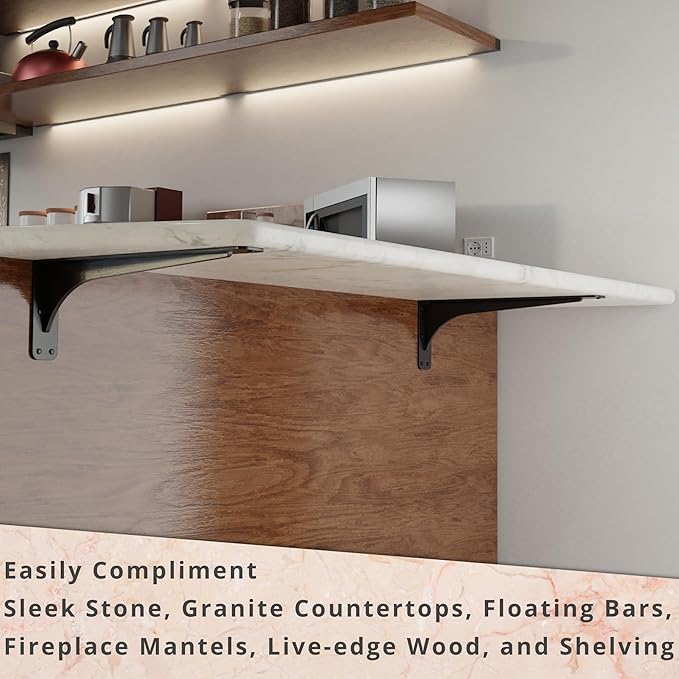Starby Gladiator Series Solid Heavy Duty Welded 500 Lb Low Profile Granite Countertop Support Shelf Brackets Floating Shelf Discrete Slim 500 LB Capacity (2 Pack) (7" x 21" x 2.5")